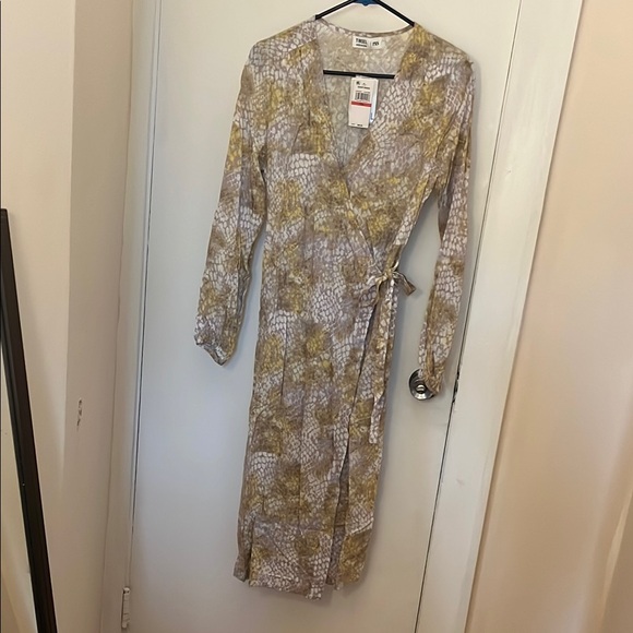 Tinsel Cream Long Sleeve Wrap Dress - Picture 1 of 3